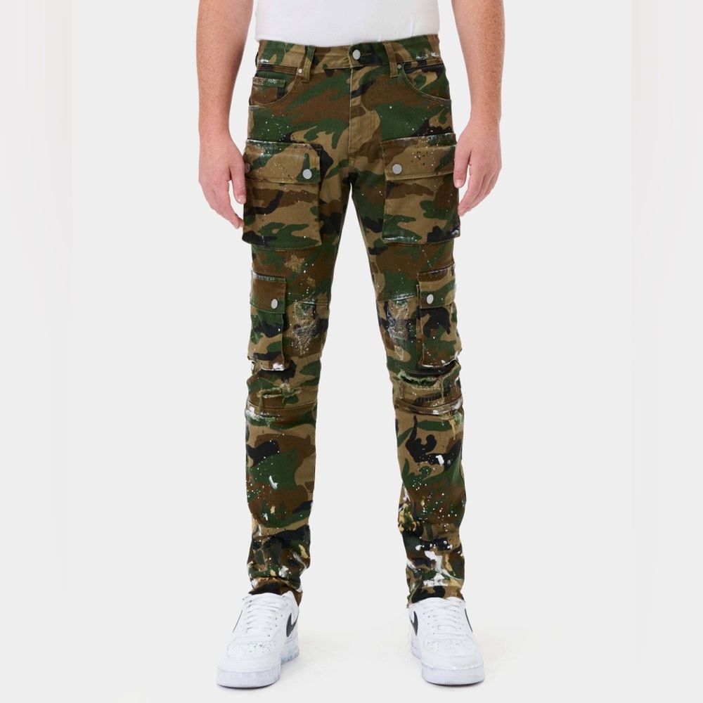 First Row Men’s Camo Multi Cargo Slim Straight Pants | Brand New